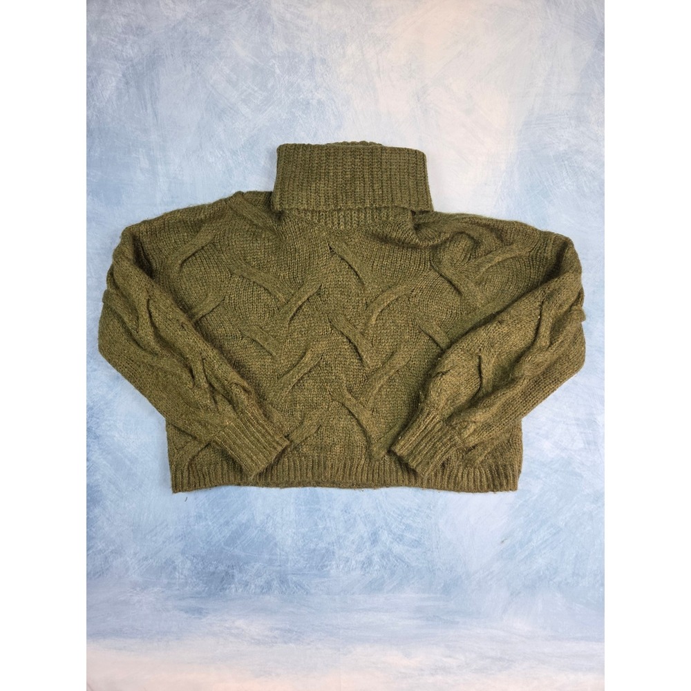 Madewell Somervell Women's Sweater S Heather Basil Green Cable Turtleneck